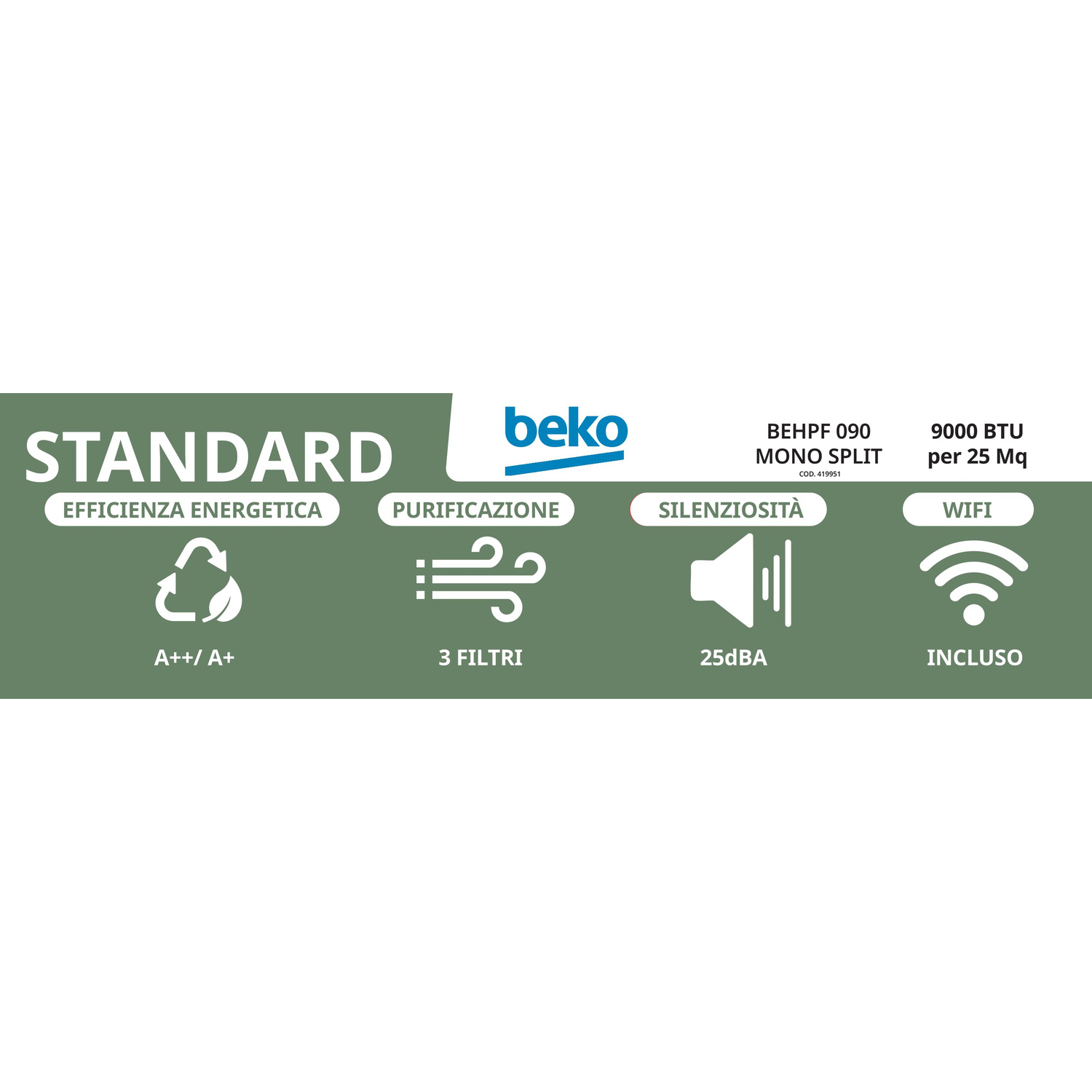 Condizionatore Beko: Efficienza A++/A+, 3 filtri, 25dBA, WiFi. 9000 BTU.