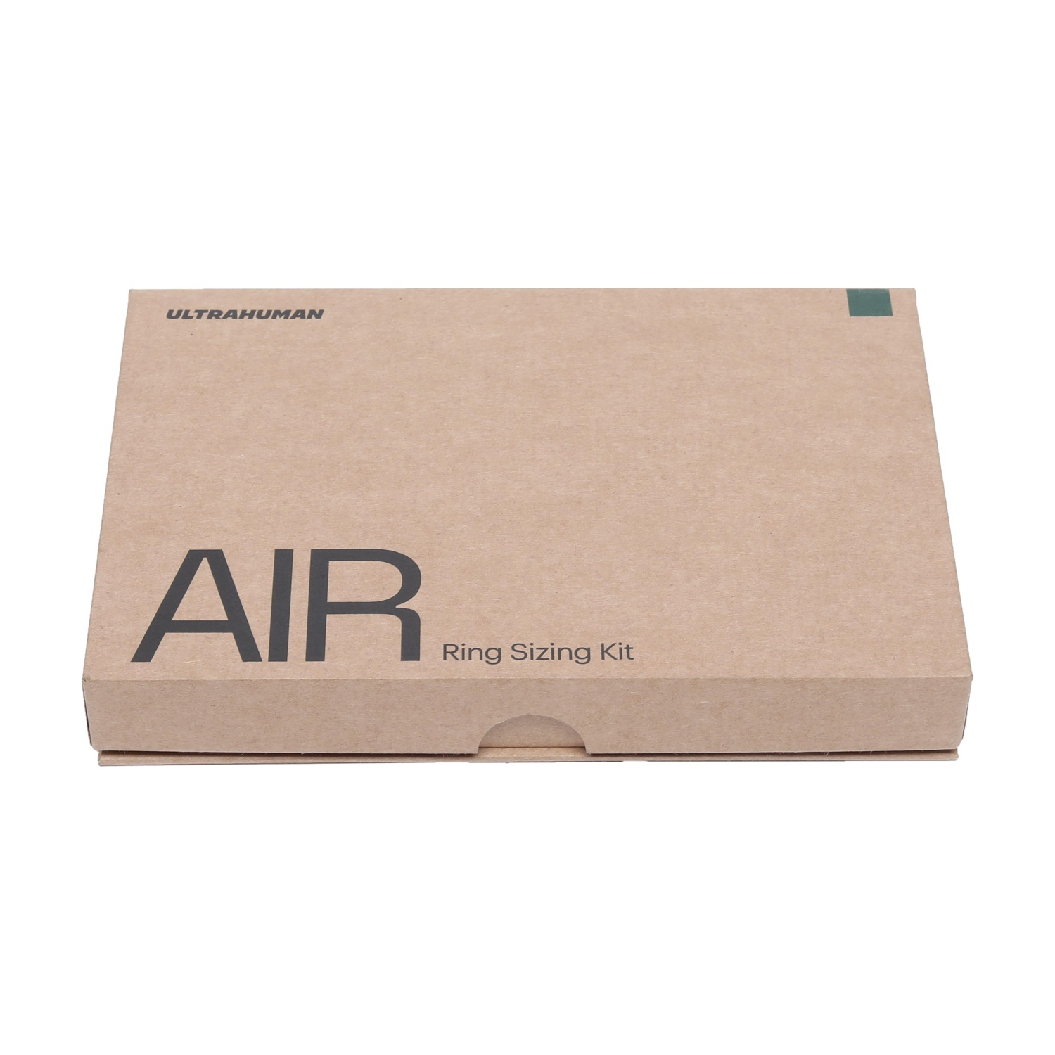 Una scatola di cartone marrone con stampato "ULTRARUMAN AIR Ring Sizing Kit".