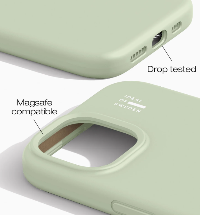 Hellgrüne Handyhülle mit MagSafe-Kompatibilität und Fallprüfung.