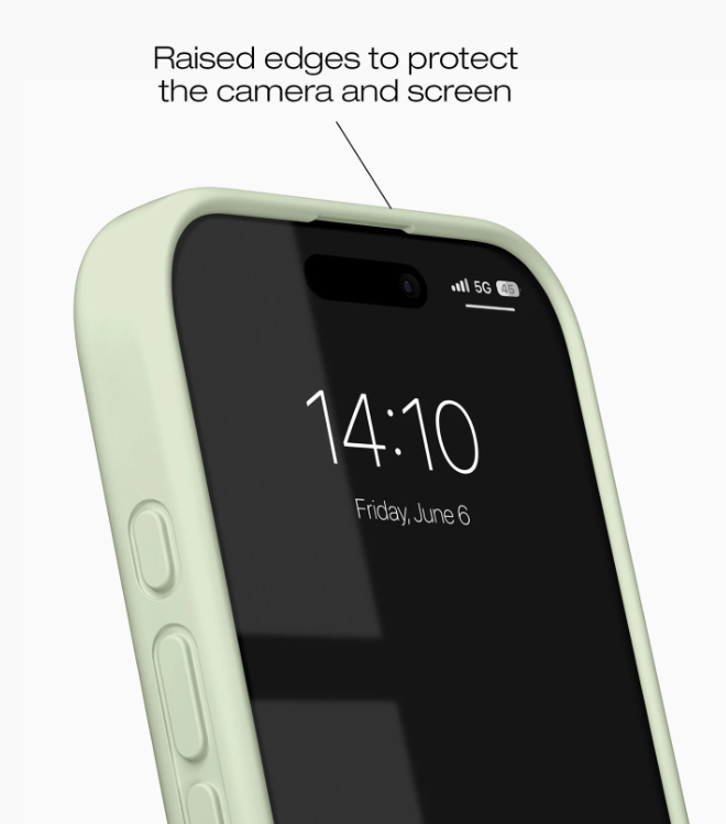 Ein hellgrünes Handy-Case mit erhöhten Kanten schützt Kamera und Bildschirm.