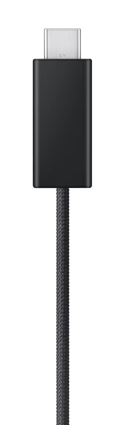 Czarny kabel ze srebrnym złączem USB-C skierowanym do góry.