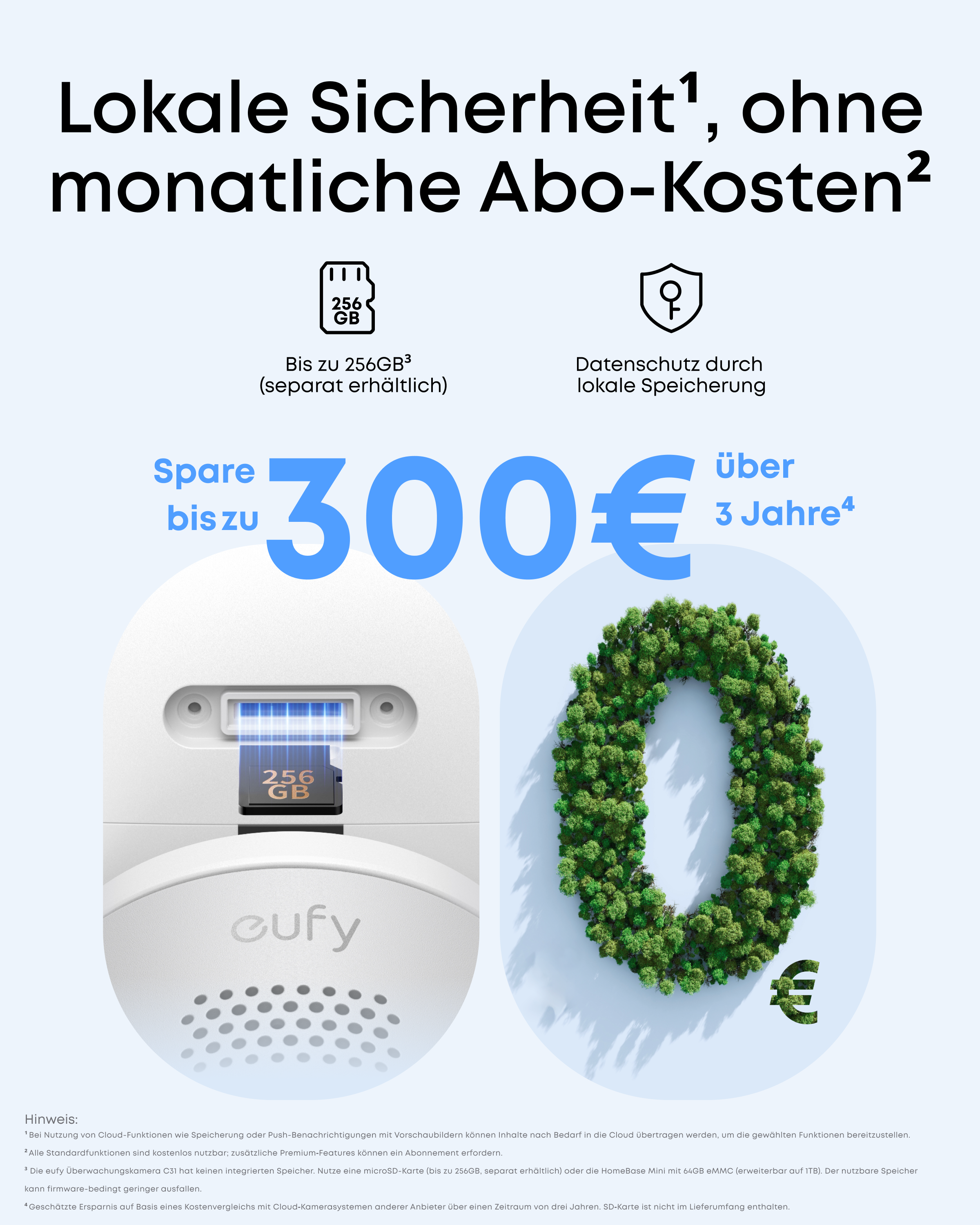 Lokale Sicherheit ohne monatliche Abo-Kosten. 256GB Speicher. 300€ über 3 Jahre.