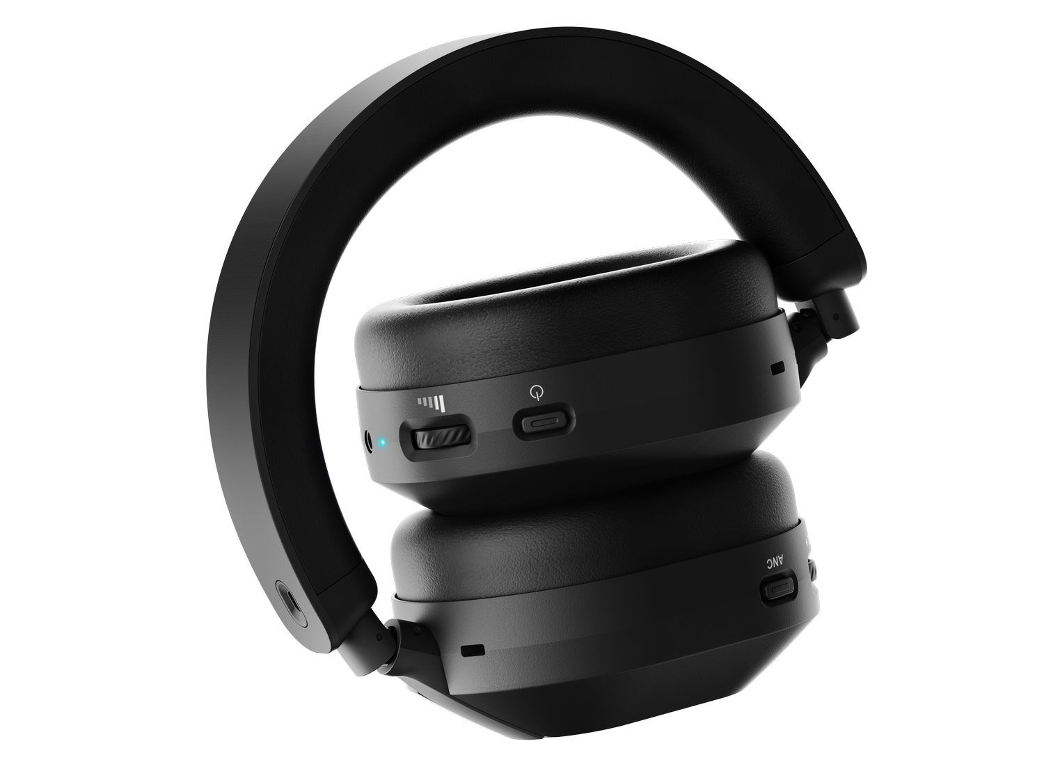 Auriculares negros supraaurales con diadema curvada, botones y luces.