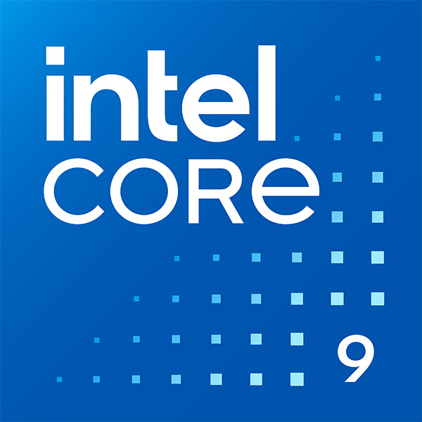 Logo Intel Core i9 sobre fondo azul con cuadrados.