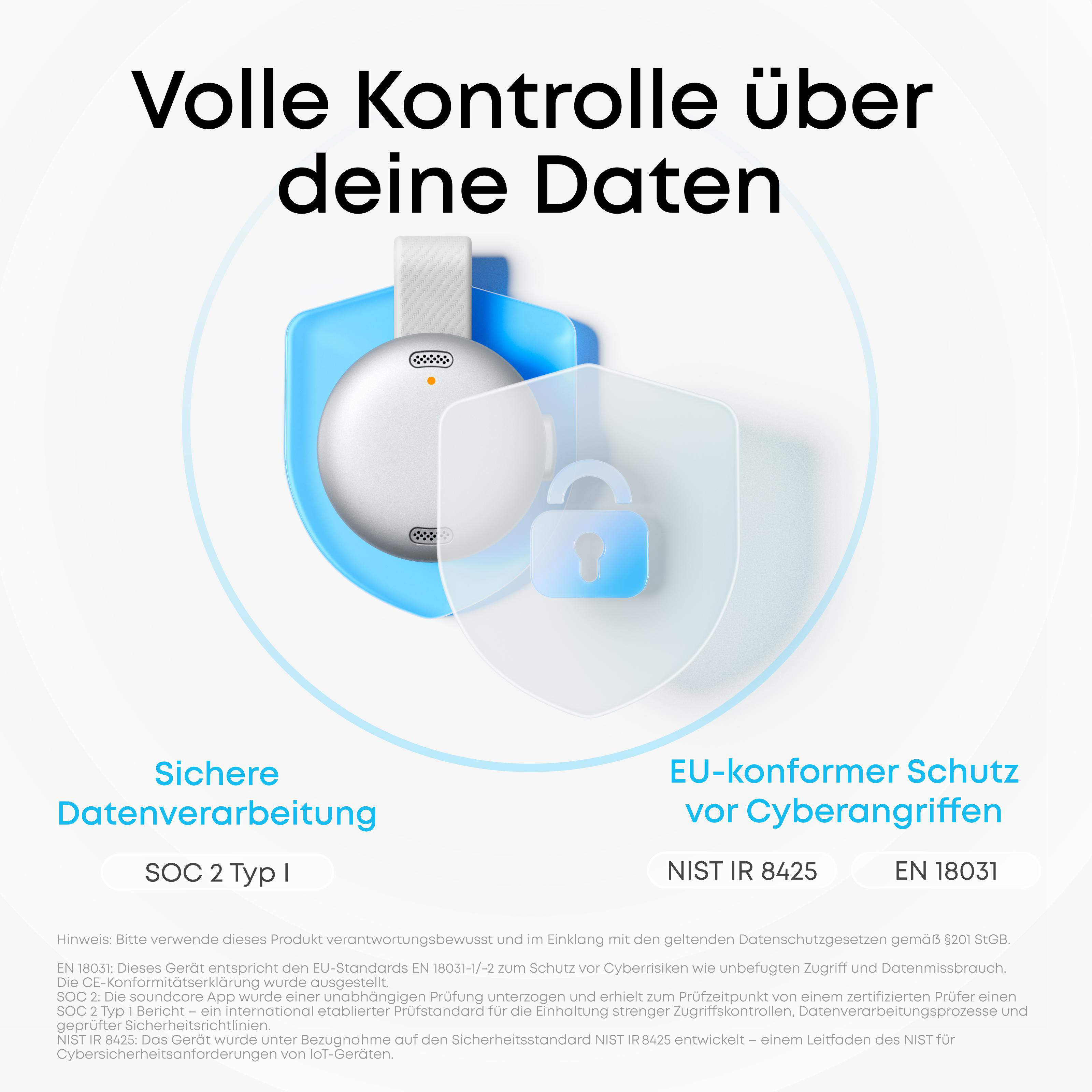 Ein Gerät mit einem Schild und einem Schloss-Symbol. "Volle Kontrolle über deine Daten".