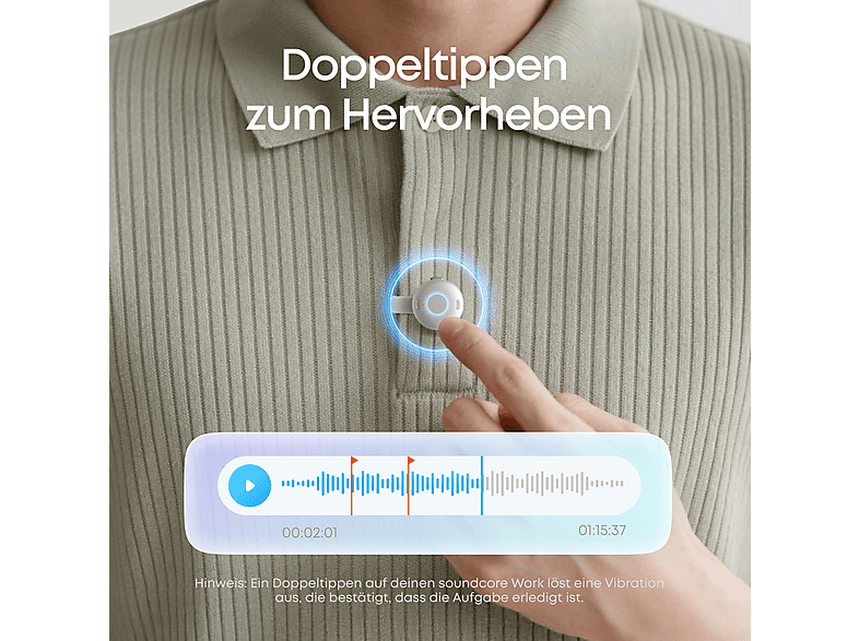ANKER Soundcore Work KI-gestütztes Diktiergerät, Weiß