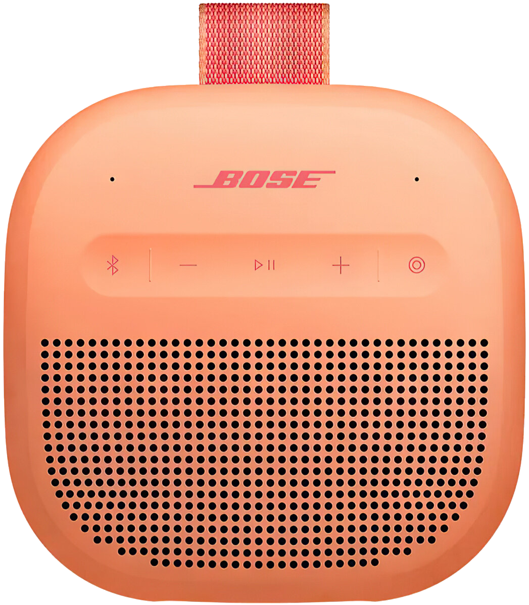 Koralowy głośnik Bluetooth Bose z czerwoną pętlą na górze.
