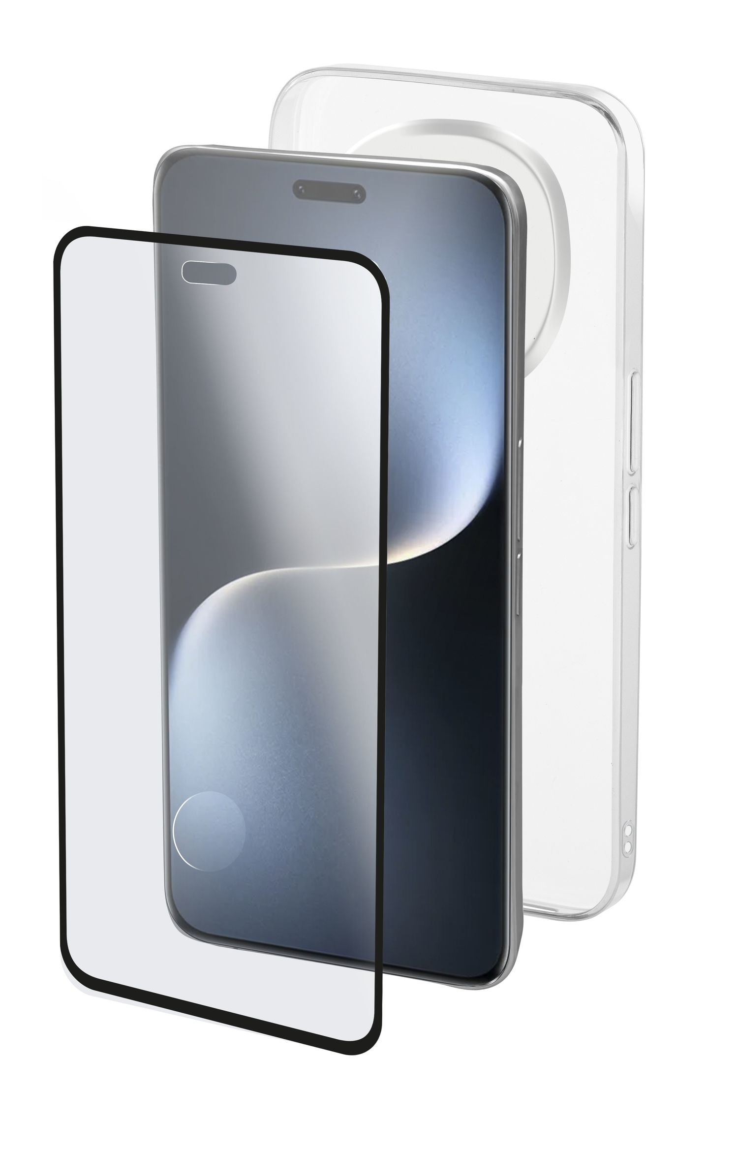 Ein Smartphone mit Displayschutzfolie und Hülle.