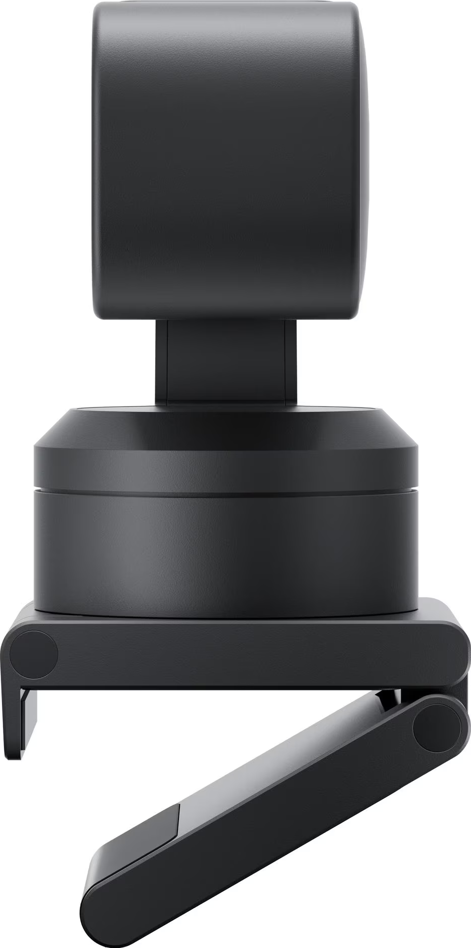 Supporto webcam nero a collo d'oca con morsetto e microfono integrato.