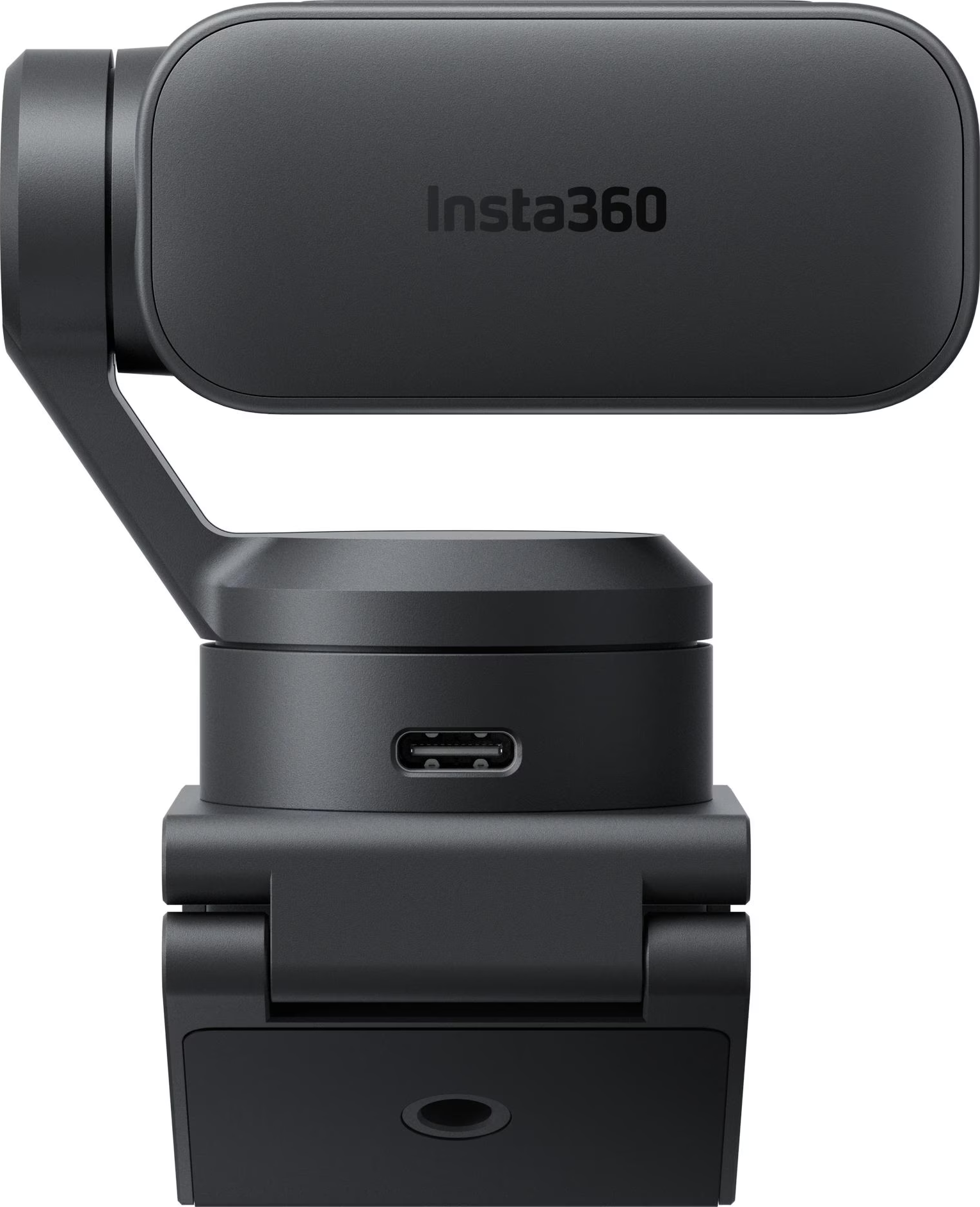 Gimbal nero con logo Insta360. Presenta una porta USB-C.
