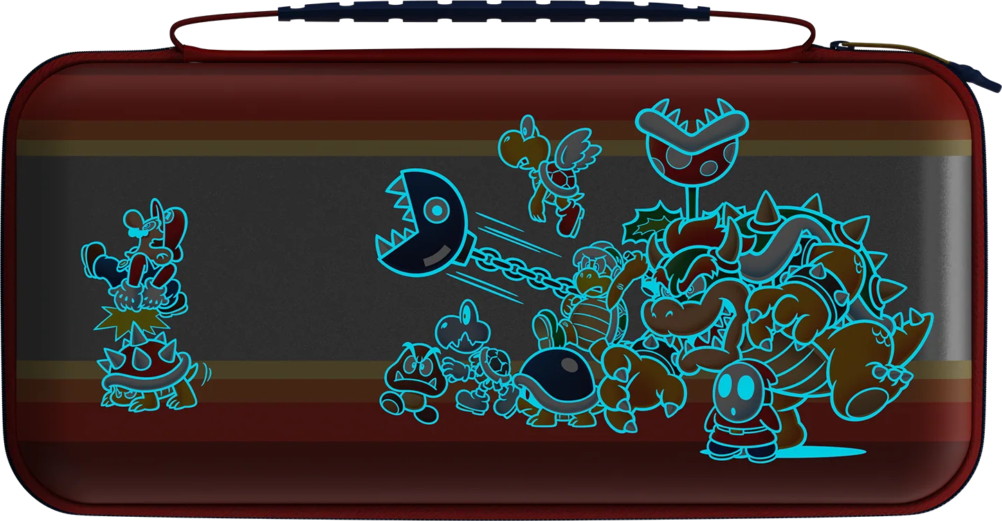 Mario sur un Koopa, entouré de Bowser, Shy Guy, Chain Chomp et plus.