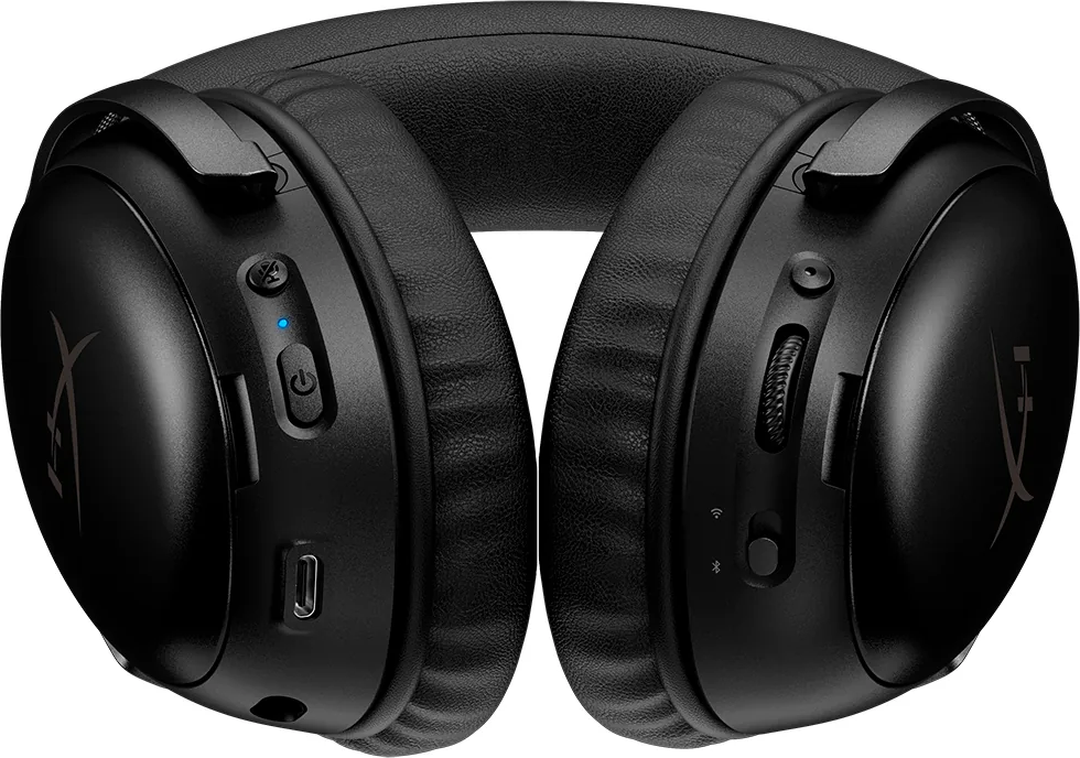 Cuffie nere con rotella del volume, pulsante di accensione e porta USB-C.