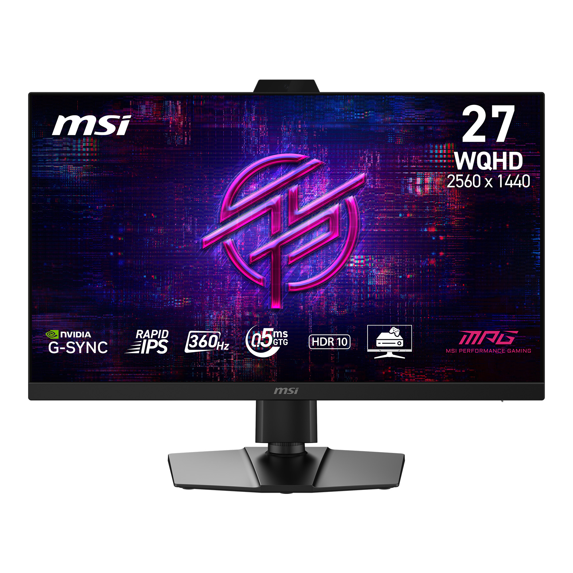 Ein schwarzer MSI-Gaming-Monitor mit 27 Zoll WQHD-Auflösung und leuchtendem Logo.