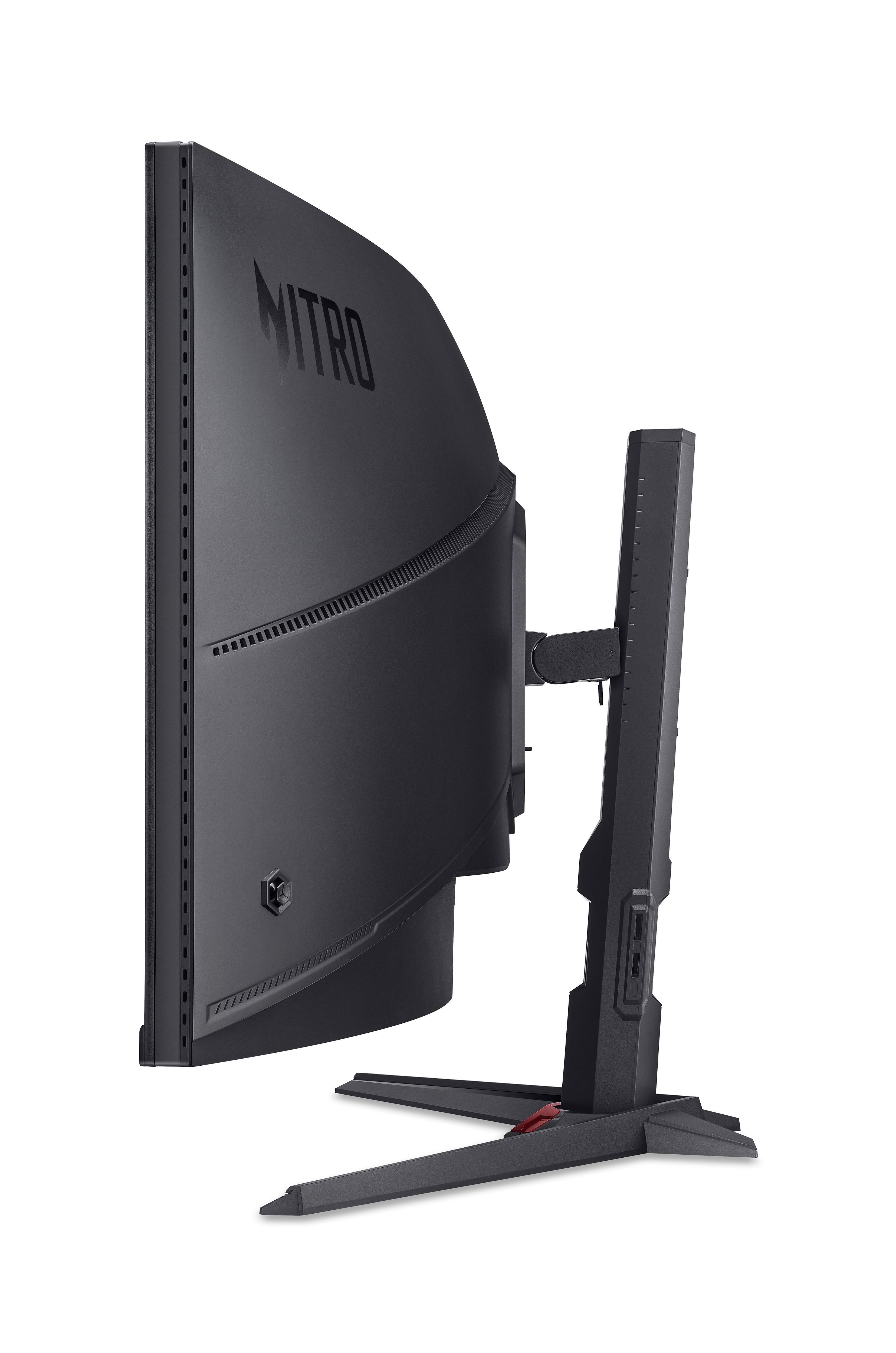 Schwarzer Gaming-Monitor mit gebogenem Bildschirm und dem Nitro-Logo.