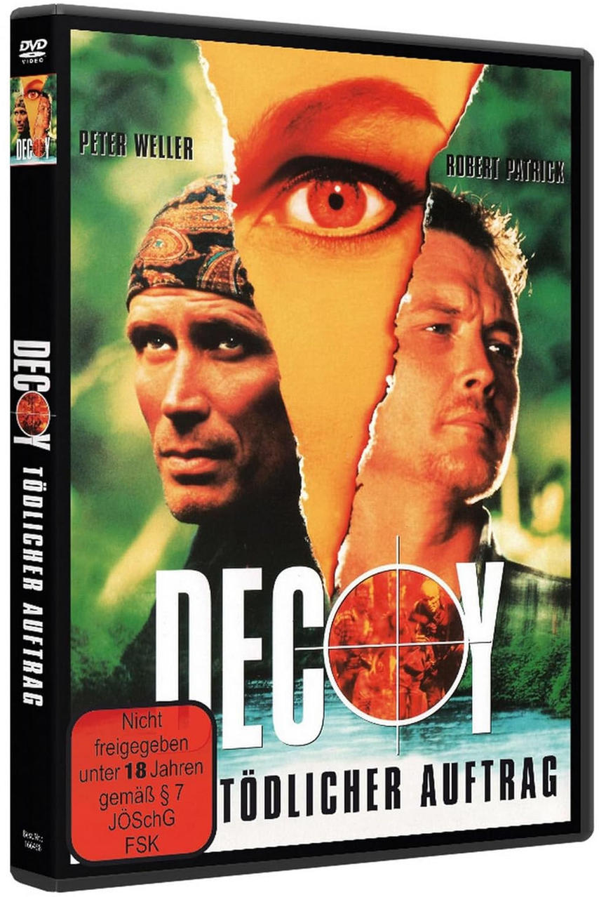 DVD-Hülle mit Peter Weller und Robert Patrick, "DECOY TÖDLICHER AUFTRAG".