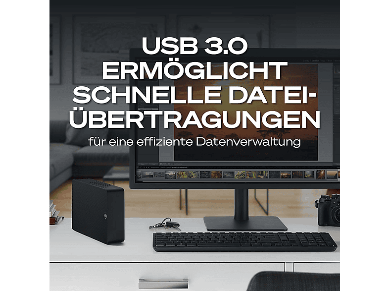 SEAGATE 20TB Festplatte Expansion Desktop, Extern, 3.5 Zoll, USB 3.0, 2 Jahre Rescue Service, Schwarz — Foto 5 von 5