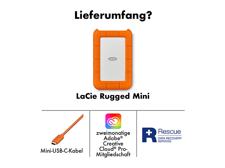 LACIE 5TB Festplatte LACIE Rugged Mini, USB 3.0, orange, extern (STJJ5000400) — Foto 2 von 5
