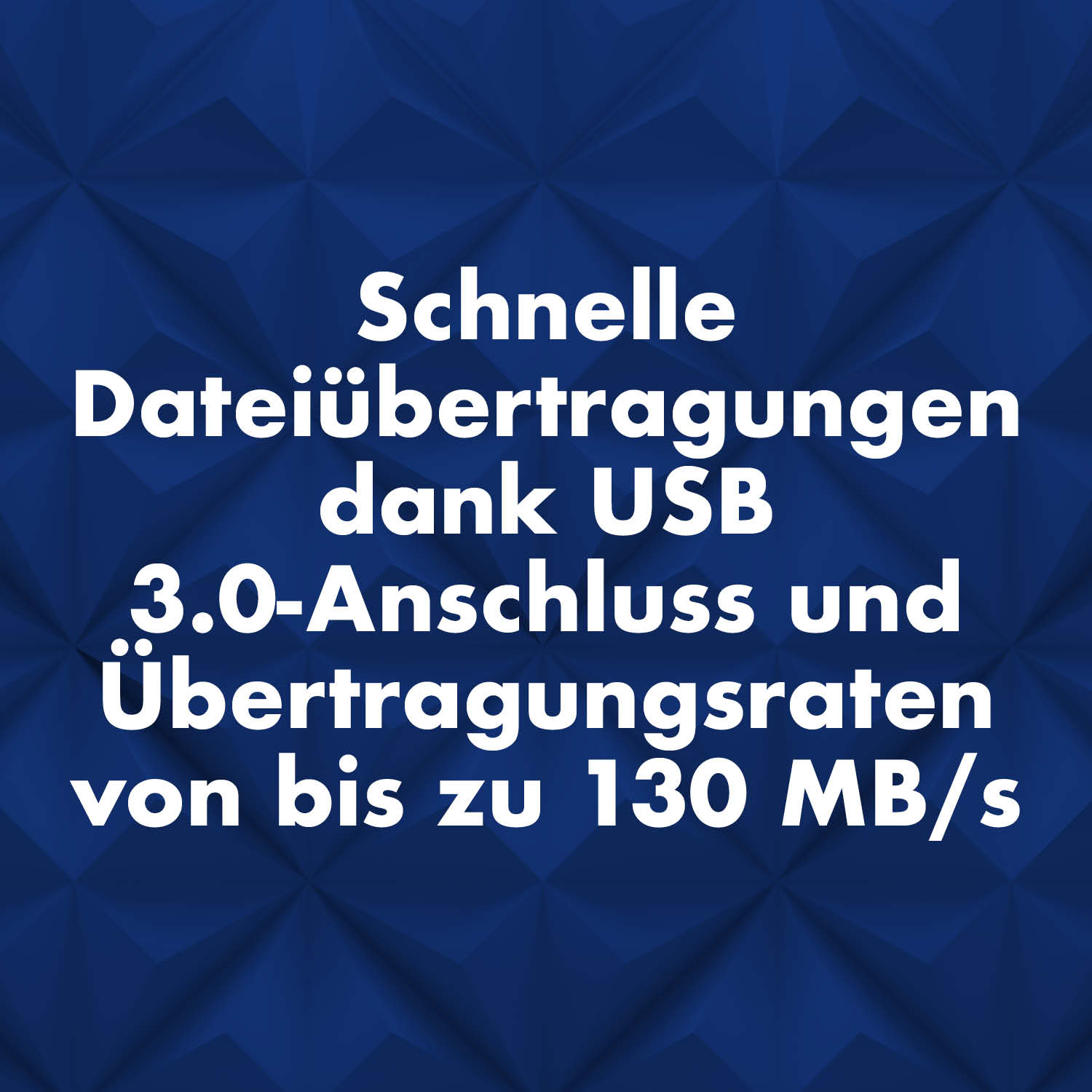 Schnelle Dateiübertragungen dank USB 3.0 mit bis zu 130 MB/s.