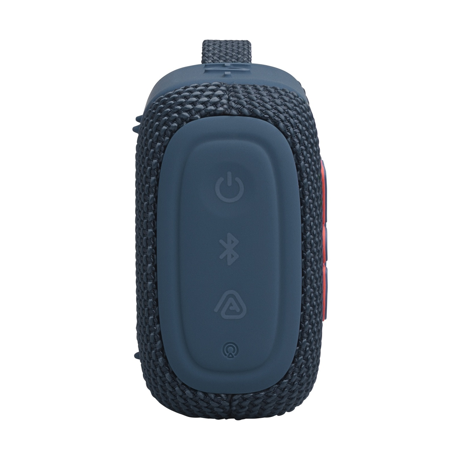 Altoparlante Bluetooth blu con pulsanti di accensione, Bluetooth e modalità.