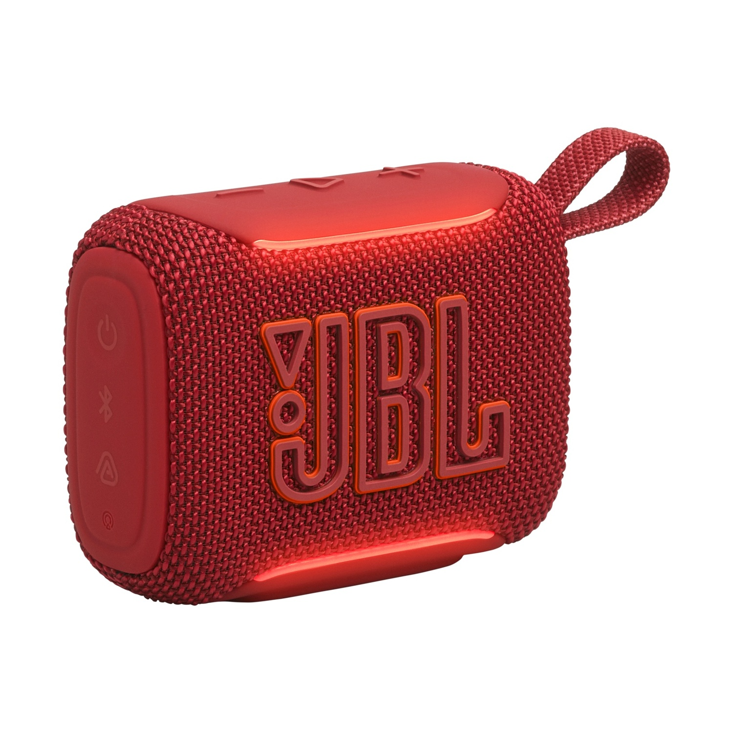 Altoparlante JBL Go 3 rosso con anello e logo JBL.