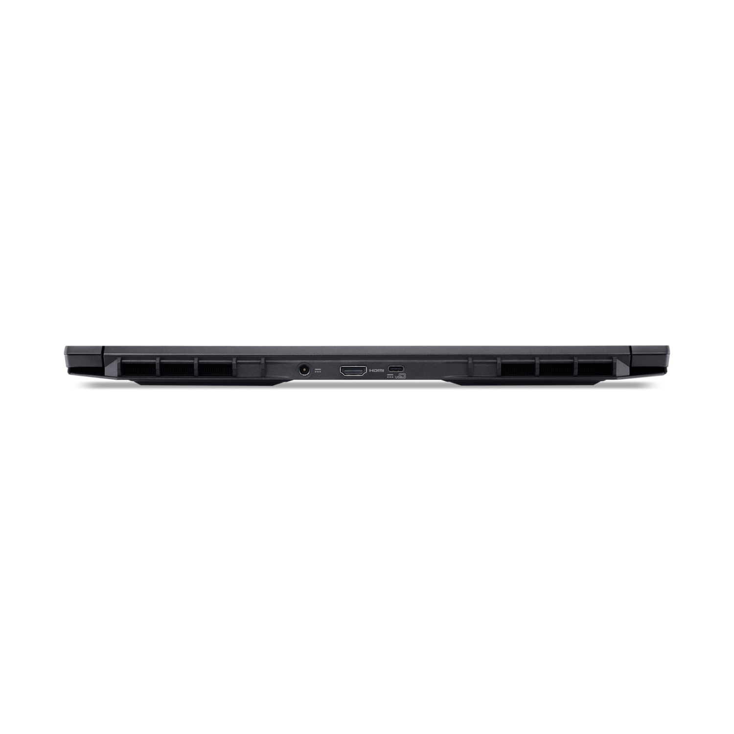 Bordo nero del laptop con porte: alimentazione, HDMI, USB-C.
