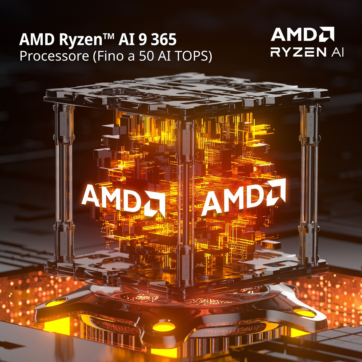 Design astratto e futuristico con processore AMD Ryzen AI 9 365.