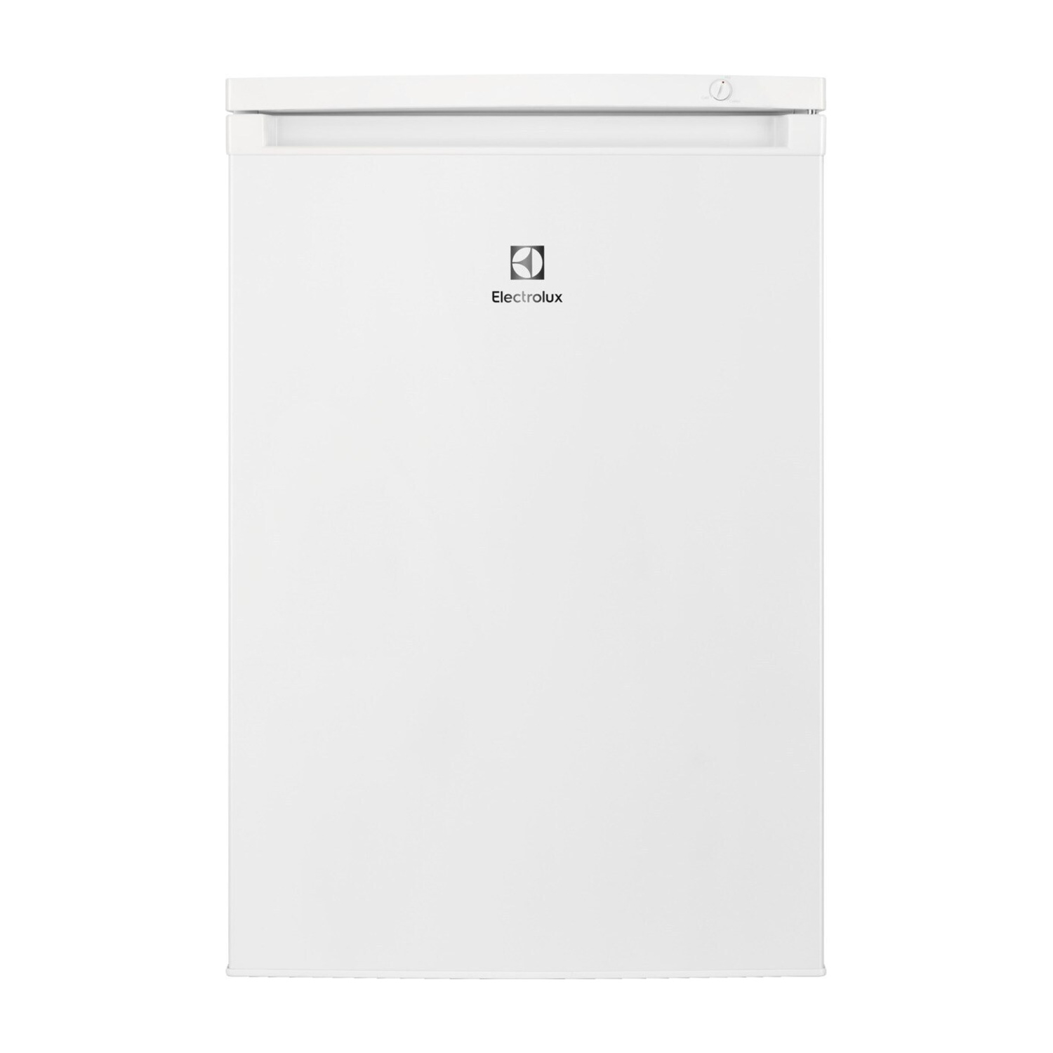 Un congelatore bianco verticale con il logo Electrolux sulla porta.