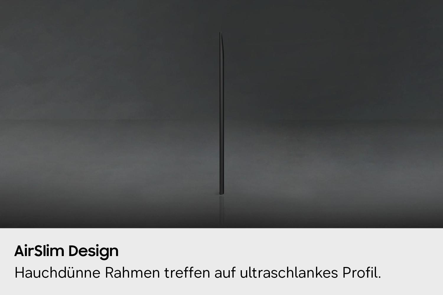 Ein ultrschlanker, schwarzer Rahmen steht auf einem dunklen Hintergrund.