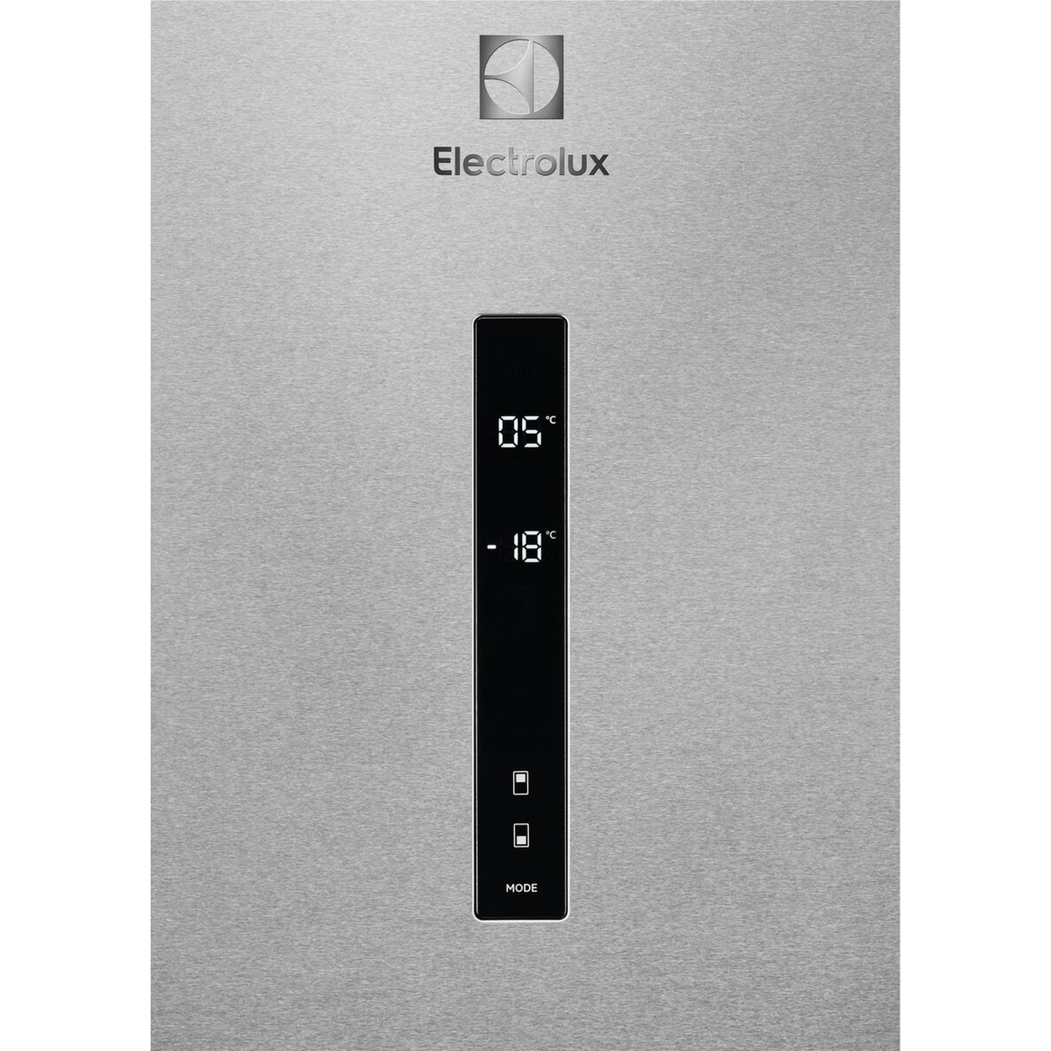 Superficie in metallo spazzolato con logo Electrolux e display digitale che mostra 5°C e -18°C.