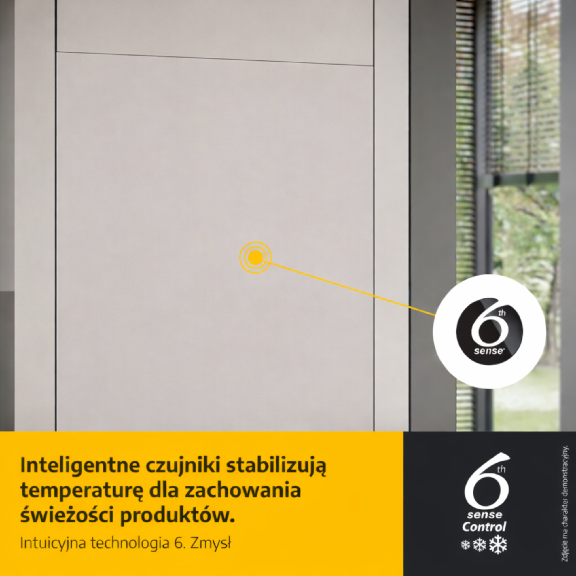 Lodówka z technologią 6th Sense. Żółty okrąg wskazuje funkcję.