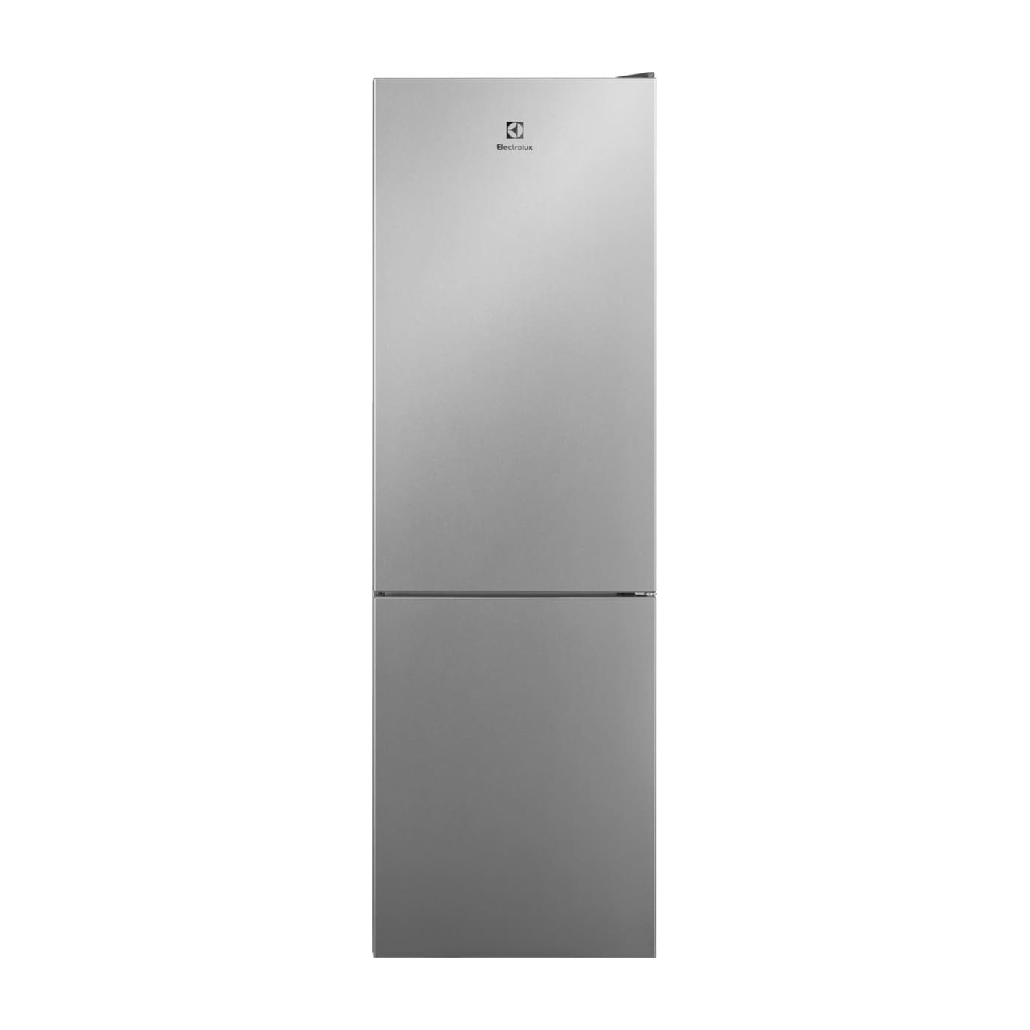 Un frigorifero argento a due porte, logo Electrolux in alto.