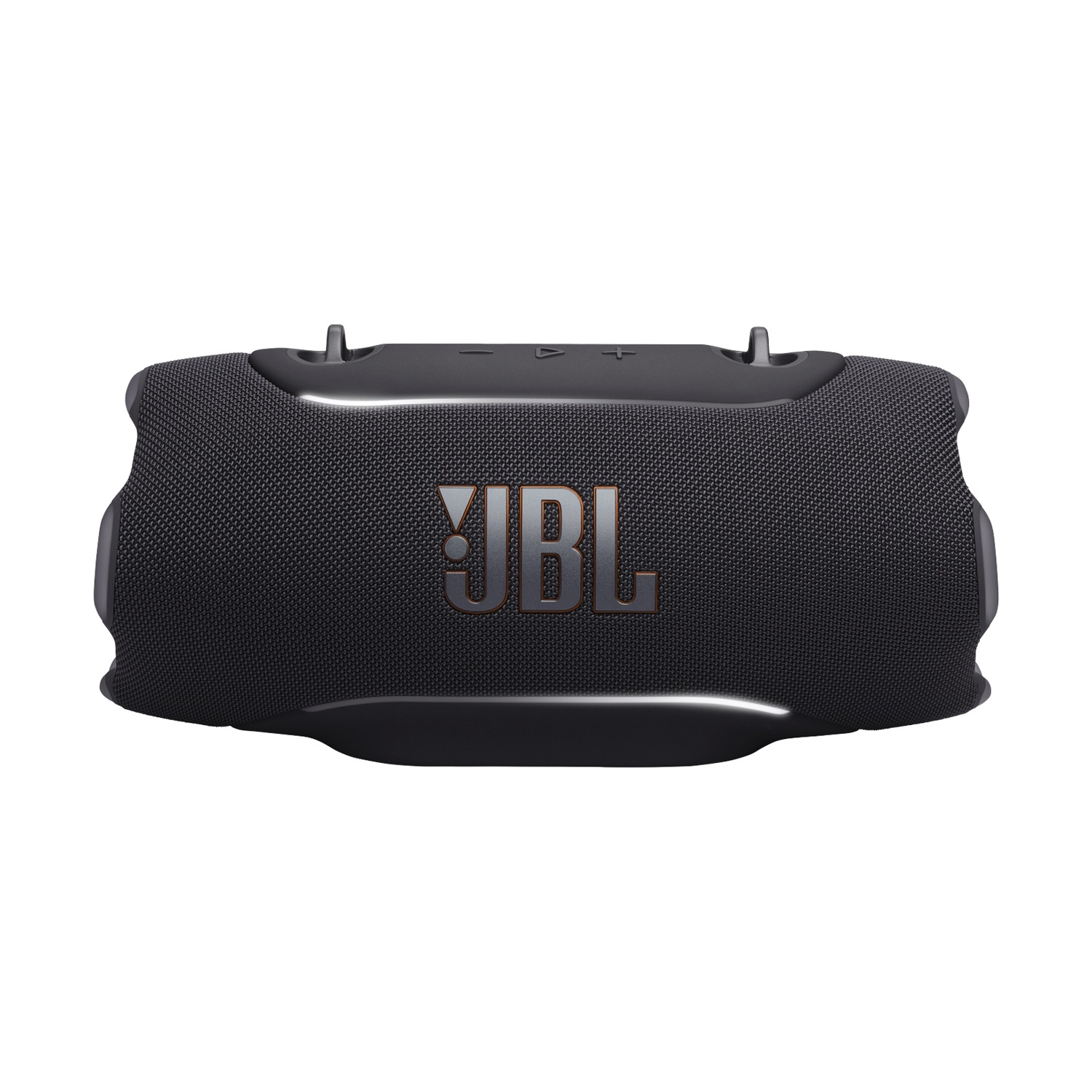 Altoparlante Bluetooth JBL nero con griglia in tessuto e logo.