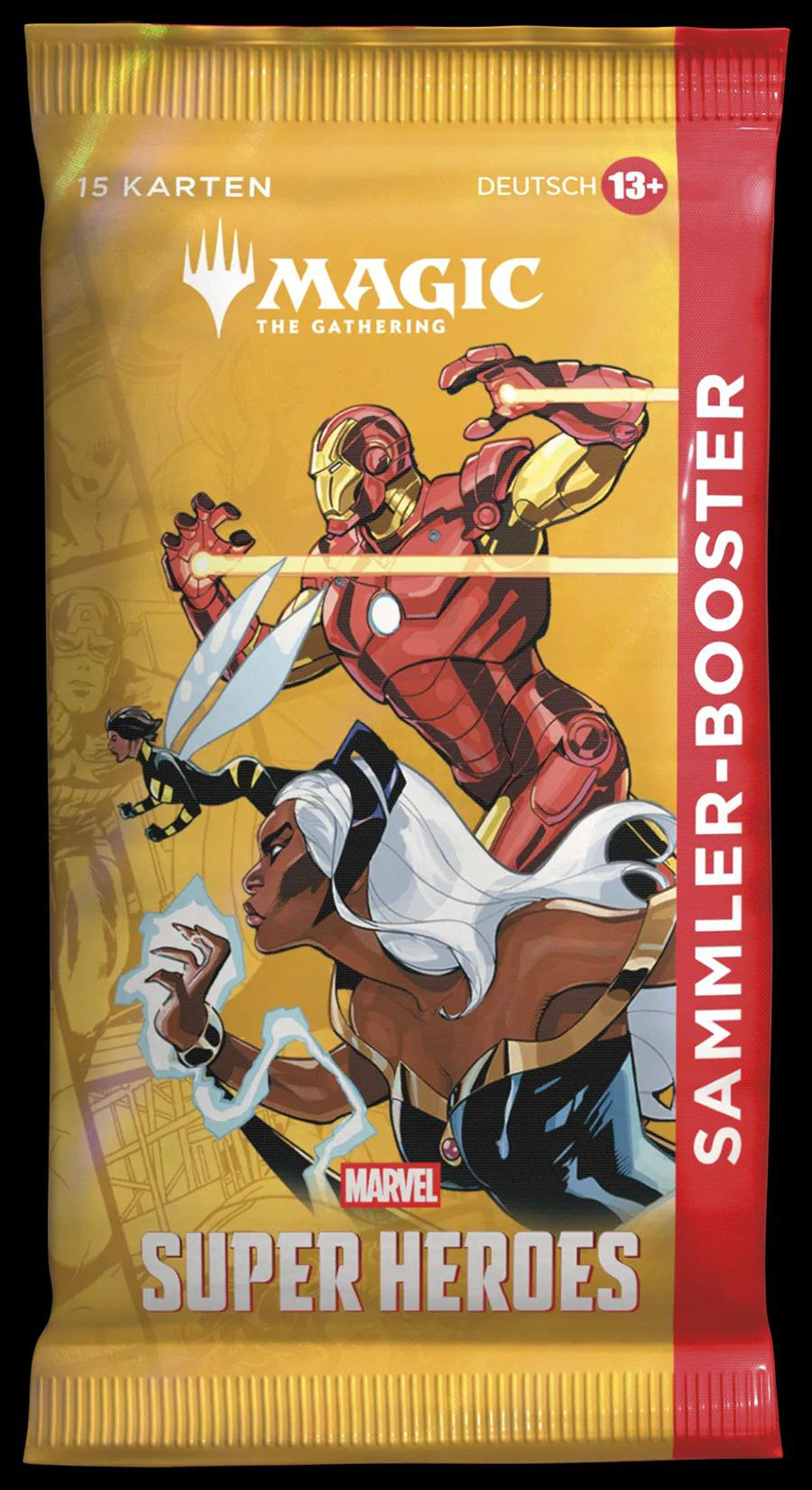 Magic The Gathering Marvel Super Heroes Booster mit Iron Man, Storm und anderen.