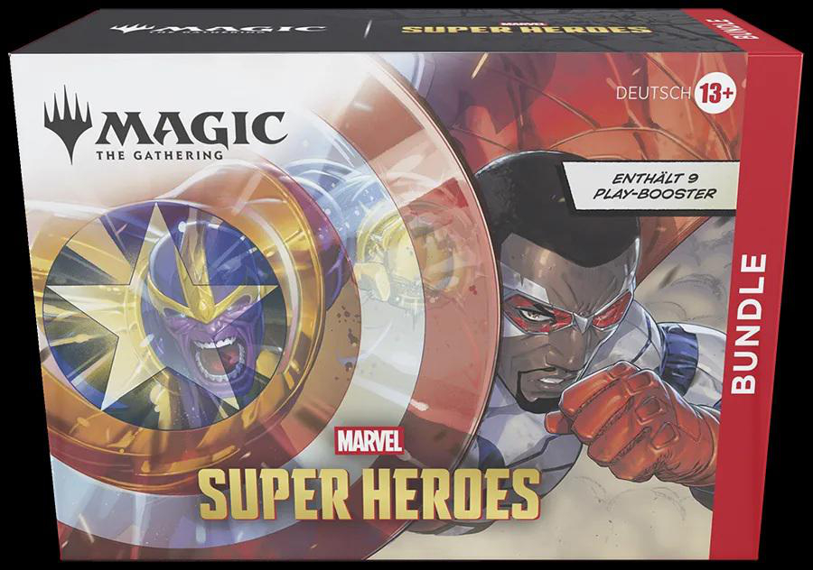Magic The Gathering Marvel Super Heroes Bundle mit 9 Play-Boostern.