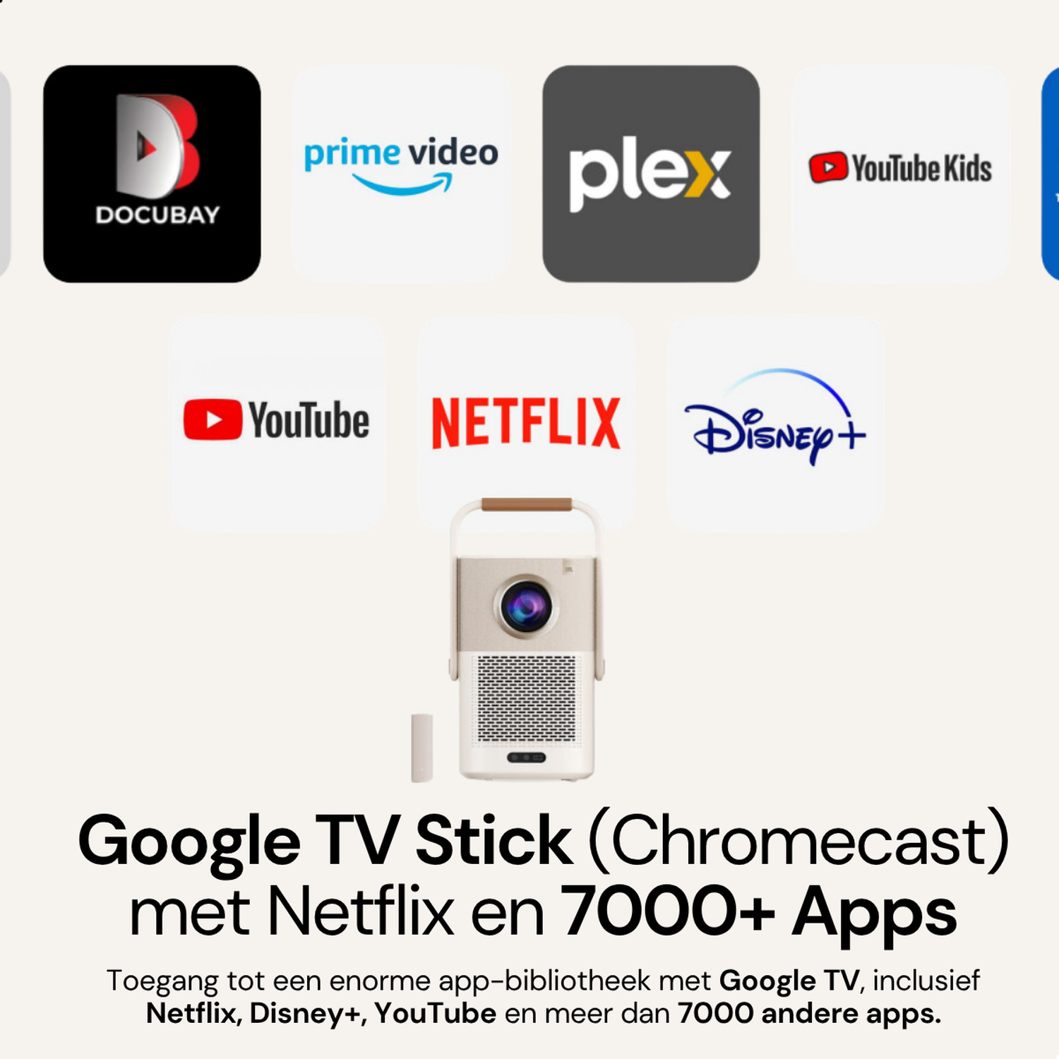 Apps: Docubay, Prime Video, Plex, YouTube Kids, YouTube, Netflix, Disney+.