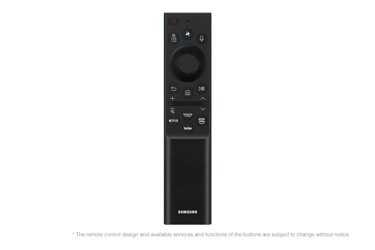 Schwarzer Samsung TV-Fernbedienung mit Tasten für Netflix, Prime Video, YouTube.