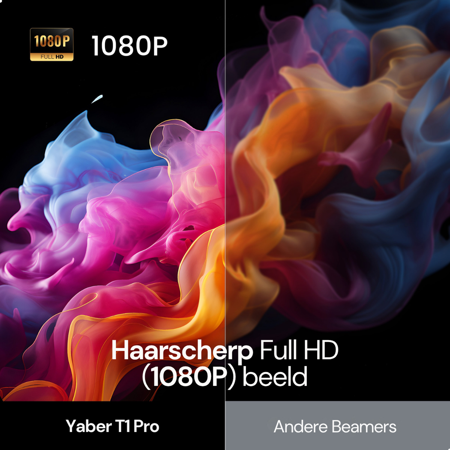 Yaber T1 Pro: 1080P Full HD, kleurrijke rookwolken, links en rechts.
