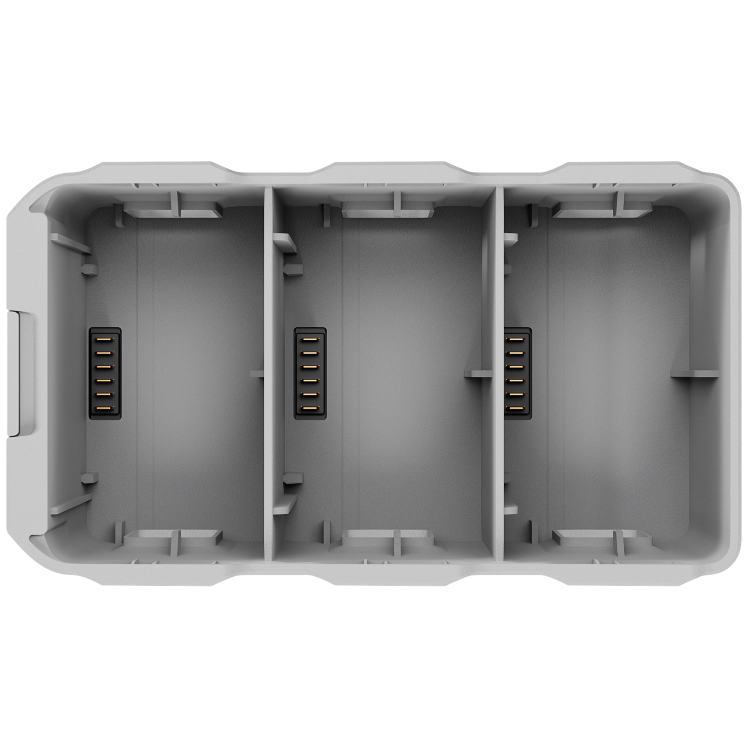 Gray charger insert with three compartments and charging ports.