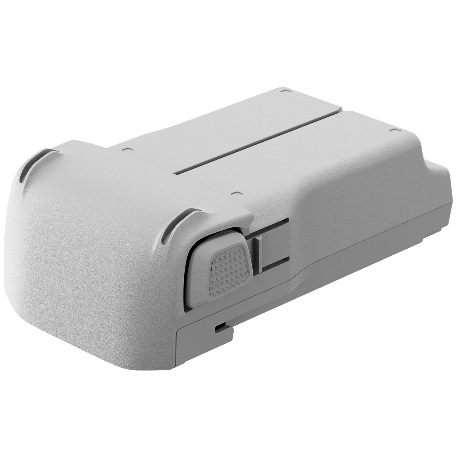 Gray battery with latches and texture, on a black background.