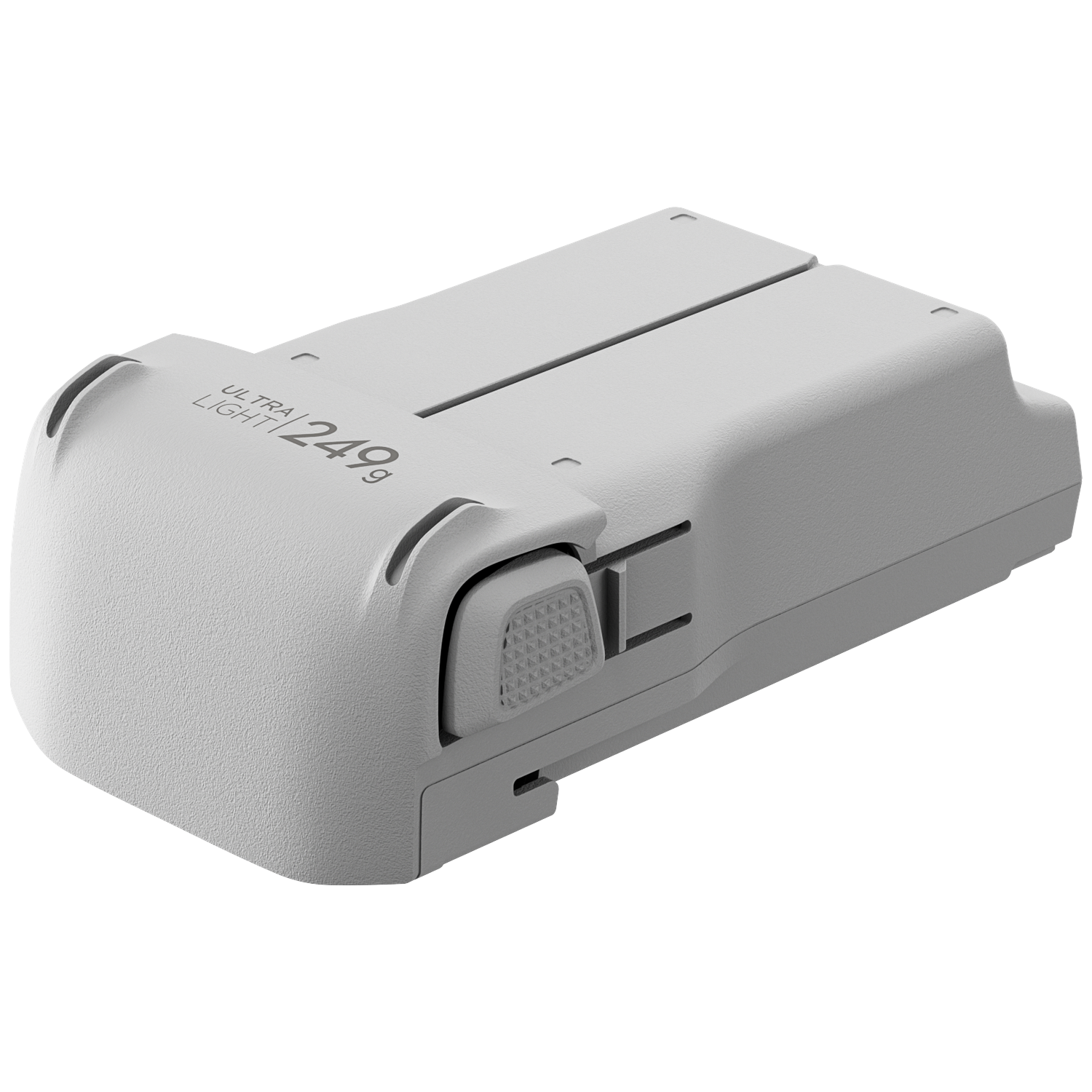 A white drone battery labeled "ULTRA LIGHT / 249g" on a black background.