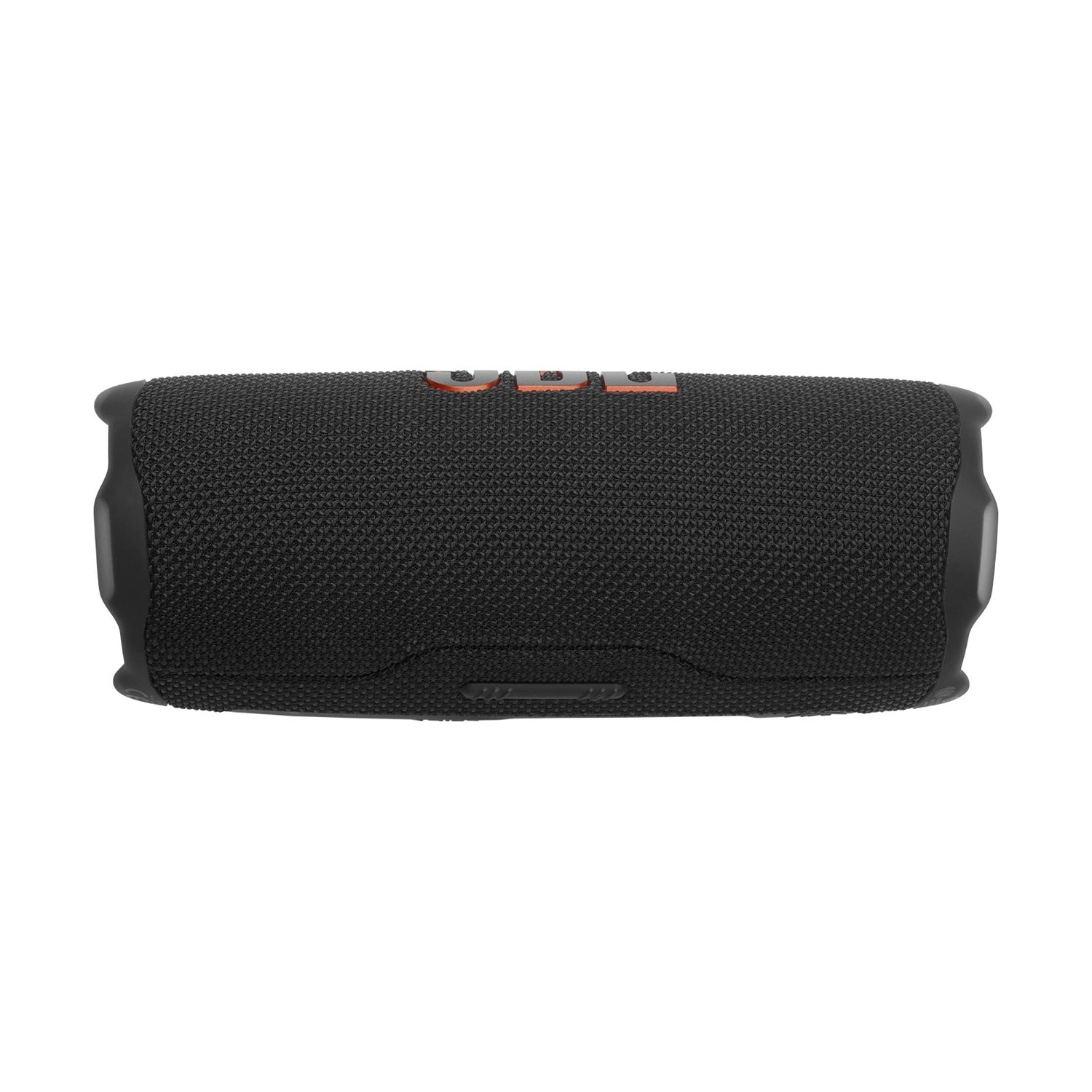 Altoparlante portatile nero con logo arancione su sfondo bianco.