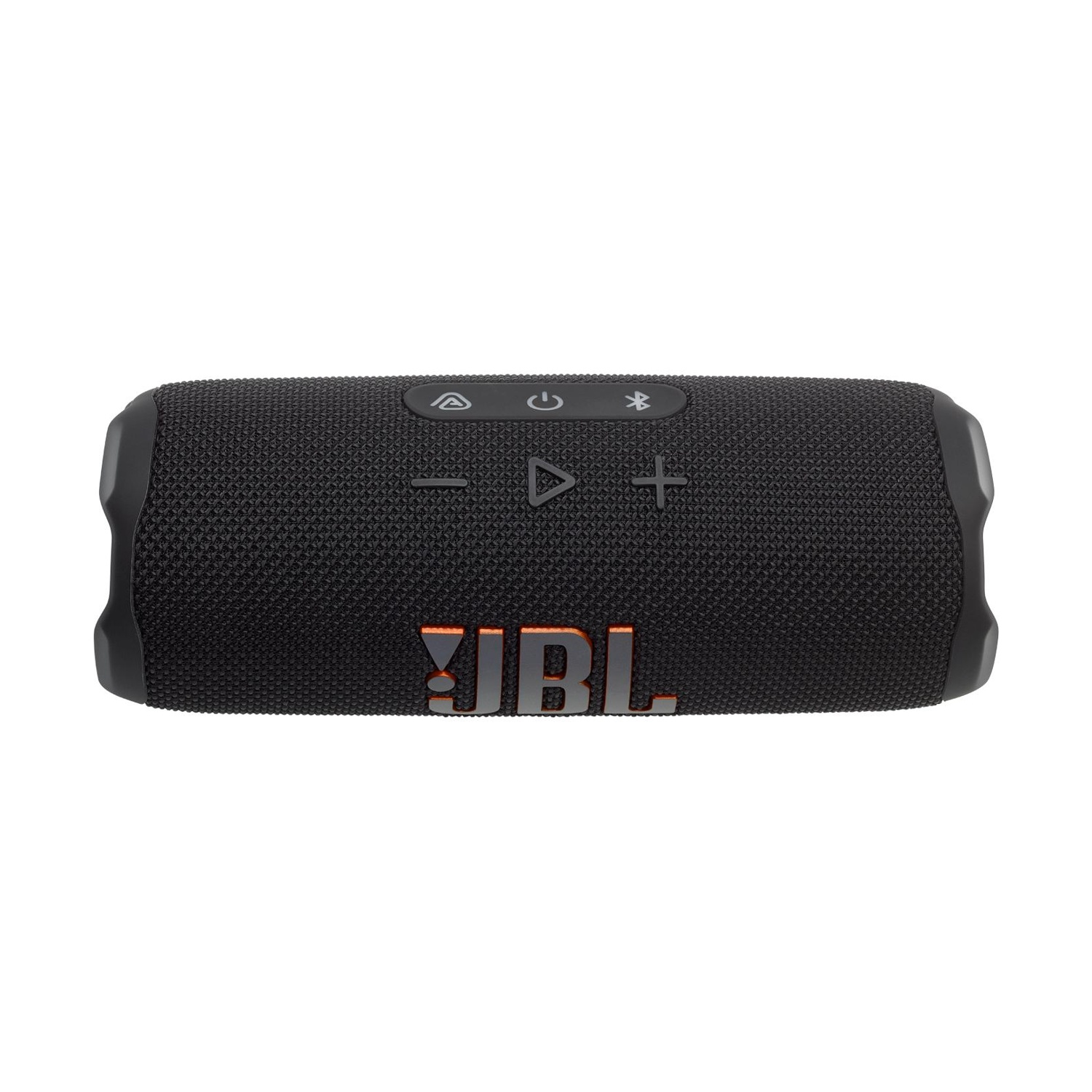 Altoparlante Bluetooth JBL nero con pulsanti per volume, riproduzione e accensione.