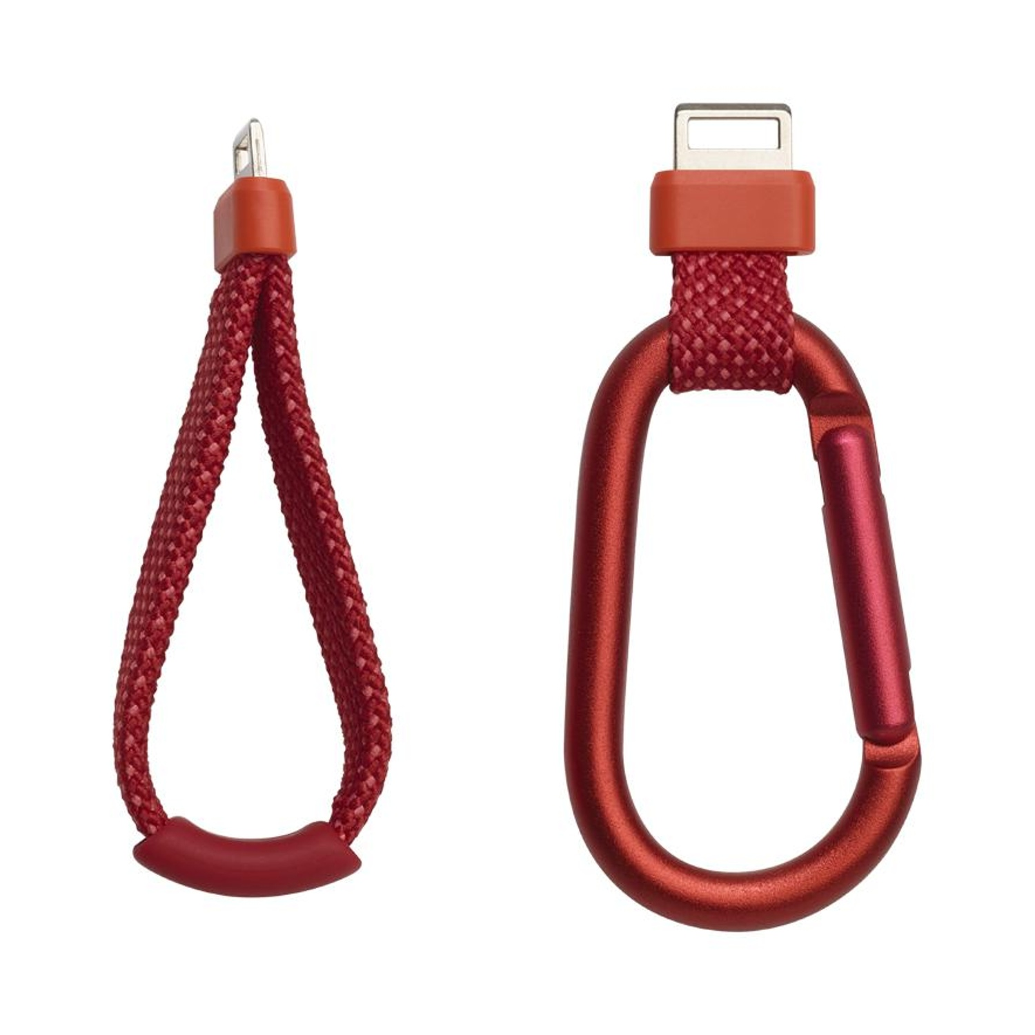 Laccio rosso e moschettone con connettore Lightning.