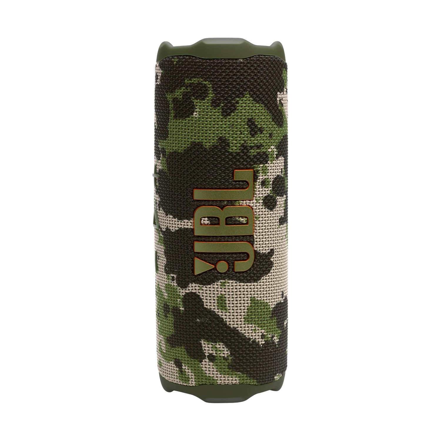 Un altoparlante JBL portatile con motivo mimetico verde e beige.