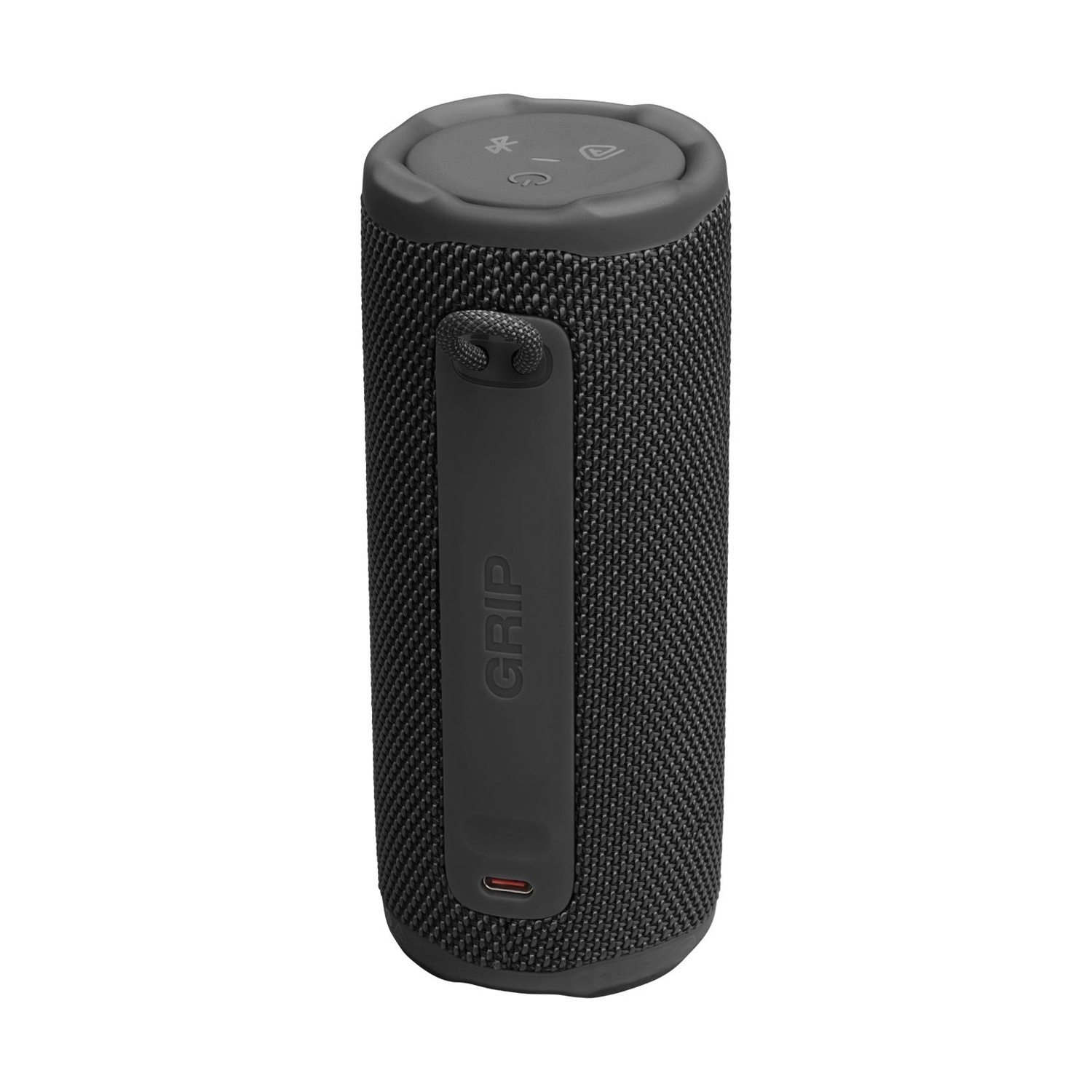 Altoparlante portatile nero con scritta "GRIP" e pulsanti in cima.