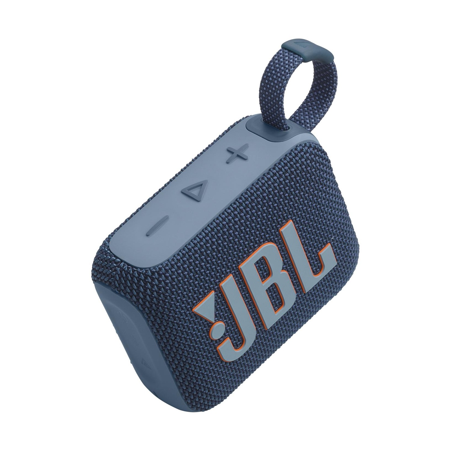 Altoparlante JBL Go 3 blu con laccetto e pulsanti.