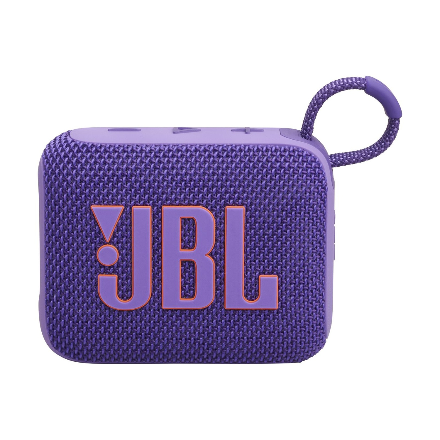 Altoparlante Bluetooth JBL Go 3 viola con tracolla e logo arancione.