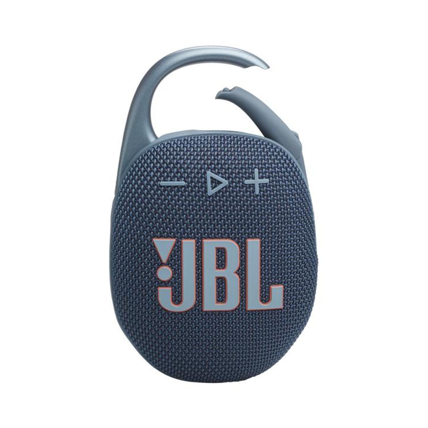 Altoparlante JBL Clip 4 grigio con moschettone e pulsanti di controllo.
