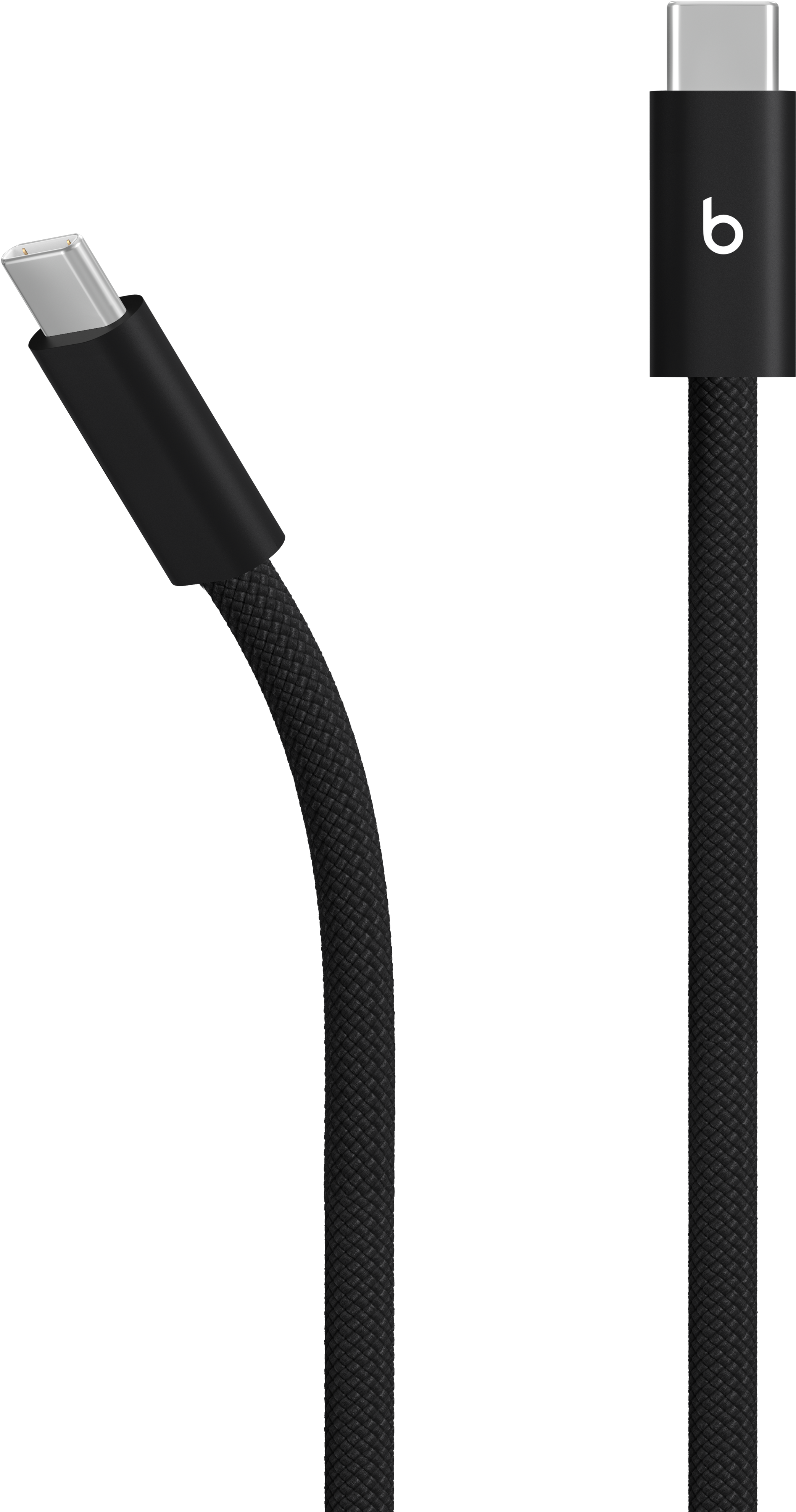 Un cavo USB-C nero con logo 'b' sul connettore.