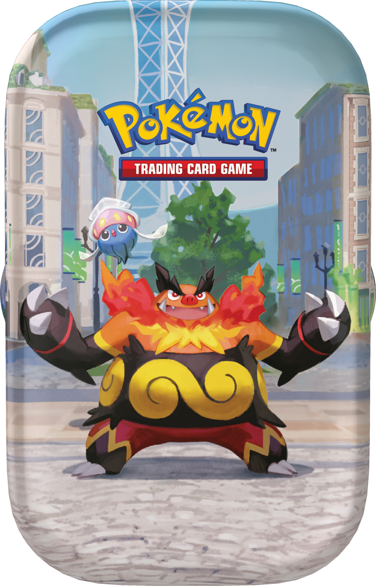 Pokemon-Trading-Card-Spiel-Verpackung mit einem großen, orangen Pokémon und einem kleinen blauen Pokémon.